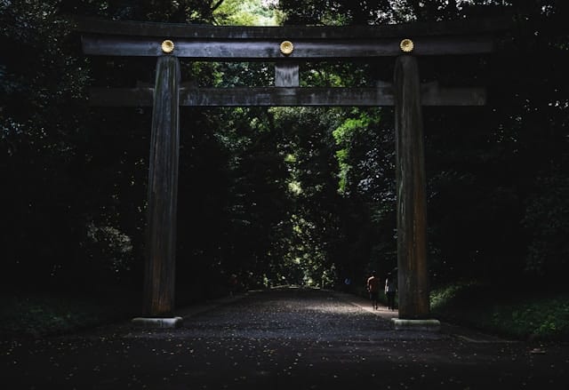 Tokyo GFE 6 brown wooden gate on road under trees