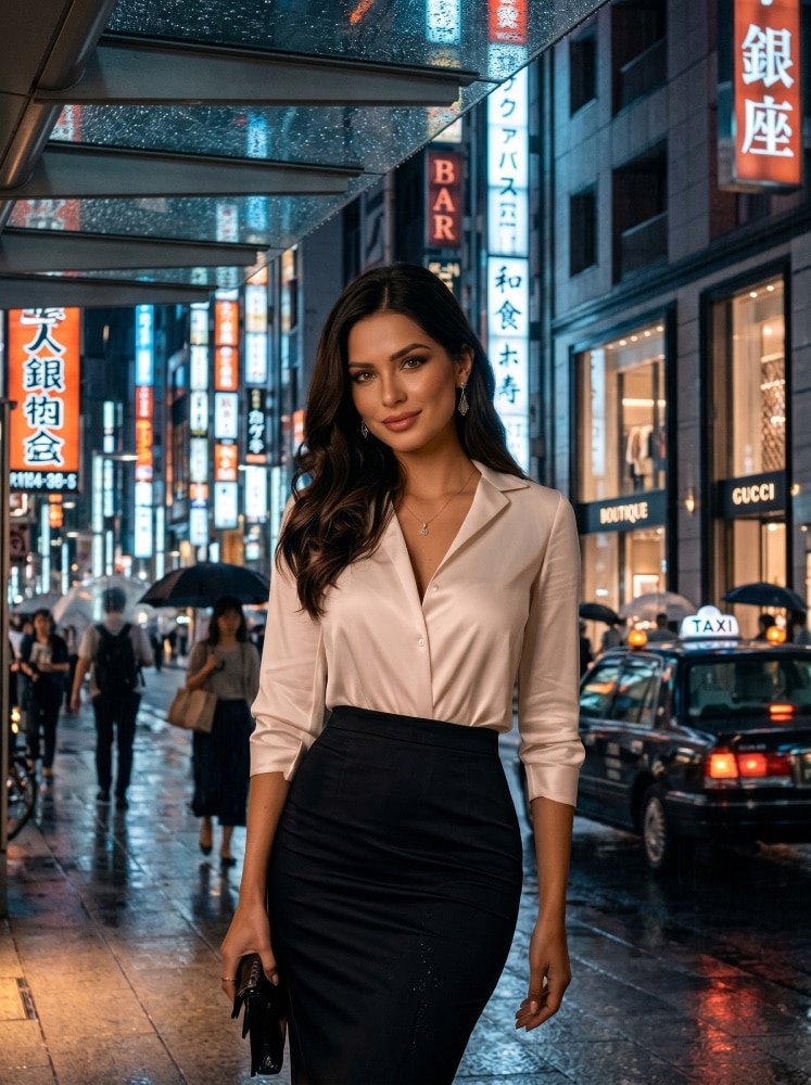 An elite Tokyo escort going to a dinner date