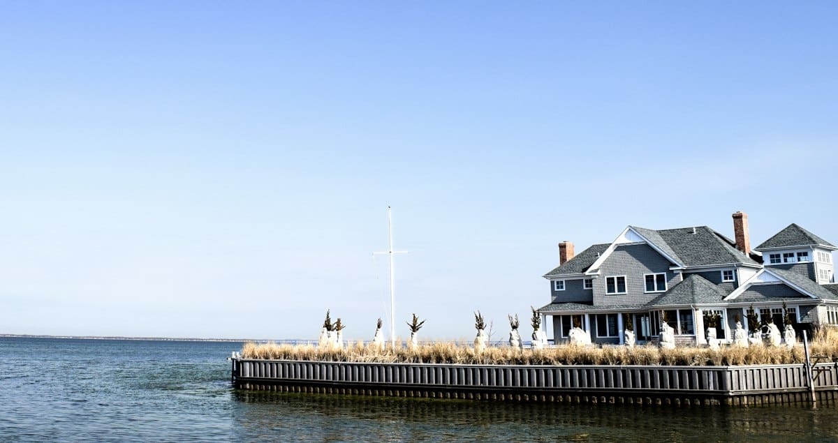 Masts and shingled buildings along the Sag Harbor waterfront
